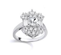 Jewelco London Sterling Silver CZ & Aquamarine Snowflake Halo Ring