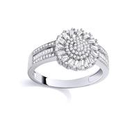 Jewelco London Sterling Silver CZ Baguette & Round Cubic Zirconia Ring