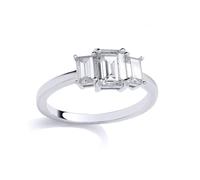 Jewelco London Sterling Silver CZ Baguette Trilogy Ring