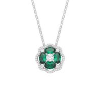 Jewelco London Sterling Silver CZ & Emerald Flower Pendant Necklace