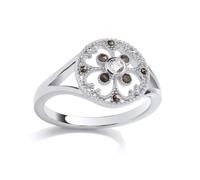 Jewelco London Sterling Silver CZ Filigree Floral Ring