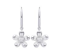 Jewelco London Sterling Silver CZ Flower Drop Earrings