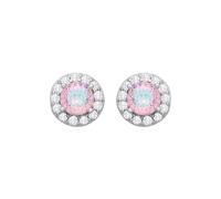 Jewelco London Sterling Silver CZ Pink With Green Birds Nest Cut Round Stud Earrings