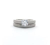 Jewelco London Sterling Silver CZ Shoulder-set Pave Solitaire Wedfit Bridal Rings Set