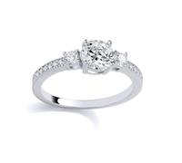 Jewelco London Sterling Silver CZ Trilogy Ring & CZ Shoulder