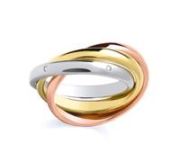Jewelco London Sterling Silver, Gold Plated Rose Plated - Three Colour Wedding Ring