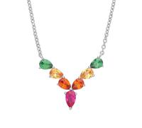 Jewelco London Sterling Silver Multi Colour Pear Cubic Zirconia Rainbow Tropical Wishbone Eternity Necklace 17 inch - GVK319