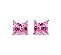 Jewelco London Sterling Silver Pink Princess Cut Cubic Zirconia 4 Claw Solitaire Stud Earrings 9mm 8.00cts - SQ9P