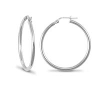 Jewelco London Sterling Silver Polished Hoop Earrings 2mm 30mm - AER009D