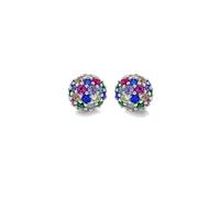 Jewelco London Sterling Silver Rainbow CZ Pave Disco Ball Stud Earrings 8mm - 8-59-1409