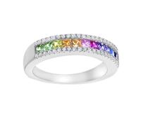 Jewelco London Sterling Silver Rainbow Princess Cubic Zirconia Channel-set Half Eternity Ring