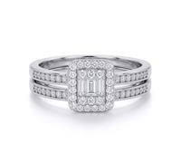 Jewelco London Women's Silver Baguette CZ Square Solitaire-style Wedfit Bridal Rings Set | Size: K Jewelco London Silver K