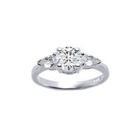 Jewelco London Sterling Silver Round & Pear CZ Chevron Trilogy Travel & Proposal Ring 6mm & 3x5.5mm 1.35CTS