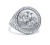 Jewelco London Sterling Silver St George & Dragon Basket Full-Sovereign-Size Ring (not a sovereign coin)