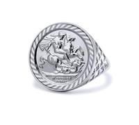 (L) Jewelco London Sterling Silver St George Dragon Slayer Basket Half-Sovereign-Size Ring (not a sovereign coin) - ARN082