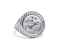 Jewelco London Sterling Silver St George Dragon Slayer 10th-Krugerrand-Size Ring - ARN081 in White | Size: P Jewelco London White P