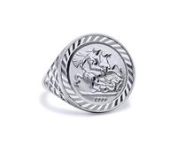 Jewelco London Sterling Silver St George Dragon Slayer 10th-Krugerrand-Size Ring in White | Size: Small Jewelco London White S