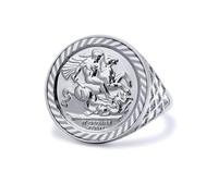 Jewelco London Sterling Silver St George Dragon Slayer Basket Half-Sovereign-Size Ring (not a sovereign coin)
