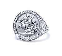 (W) Jewelco London Sterling Silver St George Dragon Slayer Basket Half-Sovereign-Size Ring (not a sovereign coin) - ARN082