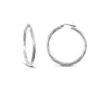 Jewelco London Sterling Silver Twist Hoop Earrings 3mm 35mm