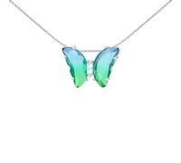 Jewelco London Sterling Silver Two-tone Green Blue Half Moon Glass & Cubic Zirconia Two-tone Butterfly Slider Charm Pendant