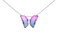 Jewelco London Sterling Silver Two-tone Pink Blue Half Moon Glass & Cubic Zirconia Two-tone Butterfly Slider Charm Pendant - 8-61-0067