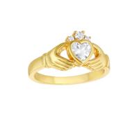 Jewelco London Sterling Silver White Heart Cubic Zirconia Solitaire Cluster (Chladaigh) Claddagh Ring