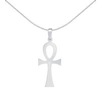 Jewelco London Unisex Rhodium Plated Sterling Silver Loop Top Egyptian Hieroglyph Ankh Cross Pendant - APX030