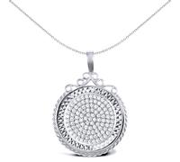 Jewelco London Unisex Rhodium Plated Sterling Silver Rope Edge Scroll Top Full Sovereign Coin Mount Pendant CZ Disc