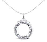Jewelco London Unisex Rhodium Plated Sterling Silver Rope Edge Scroll Top Half Sovereign Coin Mount Pendant