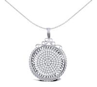 Jewelco London Unisex Rhodium Plated Sterling Silver Rope Edge Scroll Top Half Sovereign Coin Mount Pendant CZ Disc