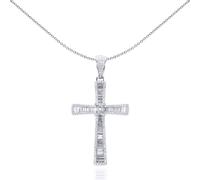 Jewelco London Unisex Rhodium Plated Sterling Silver Round & Baguette CZ Graduating Byzantine C Knot Cross Pendant - APX033