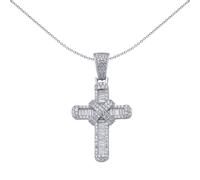 Jewelco London Unisex Rhodium Plated Sterling Silver Round & Baguette CZ X Wrap Shimmering Kiss Cross Pendant - APX034