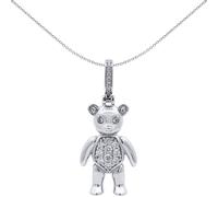 Jewelco London Unisex Rhodium-plated Sterling Silver White Round Cubic Zirconia Moveable Teddy Bear Charm Pendant