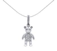 Jewelco London Unisex Rhodium-plated Sterling Silver White Round Cubic Zirconia Moveable Teddy Bear Charm Pendant