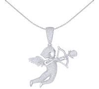 Jewelco London Unisex Rhodium Silver Round CZ Cupids Arrow Rose Charm Pendant - APD177