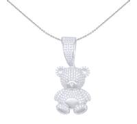 Jewelco London Unisex Rhodium Silver Round CZ Cute Fluffy Teddy Bear Charm Pendant - APD183