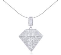 Jewelco London Unisex Rhodium Silver Round CZ Encrusted Pyramid 3D Diamond Charm Pendant - APD182