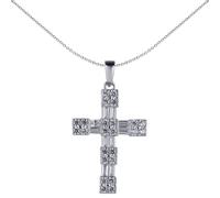 Jewelco London Unisex Rhodium Silver White Baguette CZ Encrusted Station Block Cross Pendant - APX062