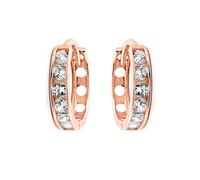Jewelco London Unisex Solid 9ct Rose Gold White Round Brilliant Cubic Zirconia Eternity 2mm Huggie Hoop Earrings 11mm - JER817