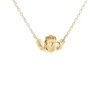 Jewelco London Unisex Solid 9ct Yellow Gold Hands Holding Crowned Heart Claddagh (Chladaigh) Charm Necklace 16/18" 40/45cm