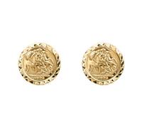Jewelco London Unisex Solid 9ct Yellow Gold St George & Dragon Medallion Stud Earrings, 10mm