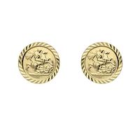 Jewelco London Unisex Solid 9ct Yellow Gold St George & Dragon Medallion Stud Earrings, 10mm