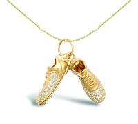 Jewelco London Unisex Solid 9ct Yellow Gold White Round Brilliant Cubic Zirconia Pair of Hanging Football Boots Novelty Pendant - JPD604