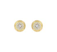 Jewelco London Unisex Solid 9ct Yellow Gold White Round Brilliant CZ Fluted Sunburst Bezel Stud Earrings, 10mm - JES348