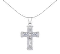 Jewelco London Unisex Sterling Silver Baguette CZ Byzantine Shimmering Crucifix Cross Pendant Necklace - GVX094