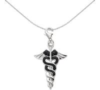 Jewelco London Unisex Sterling Silver Black Crystal Caduceus Medical Sword Snake Lobster Clasp Link Charm - CM120