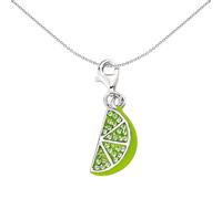 Jewelco London Unisex Sterling Silver Green Crystal Enamel Lemon Lime Slice Lobster Clasp Link Charm - CM118