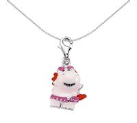 Jewelco London Unisex Sterling Silver Pink Enamel Hippo Lobster Clasp Link Charm - CM053