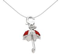 Jewelco London Unisex Sterling Silver Ruby-Red Crystal 3D Umbrella Lobster Clasp Link Charm - CM146